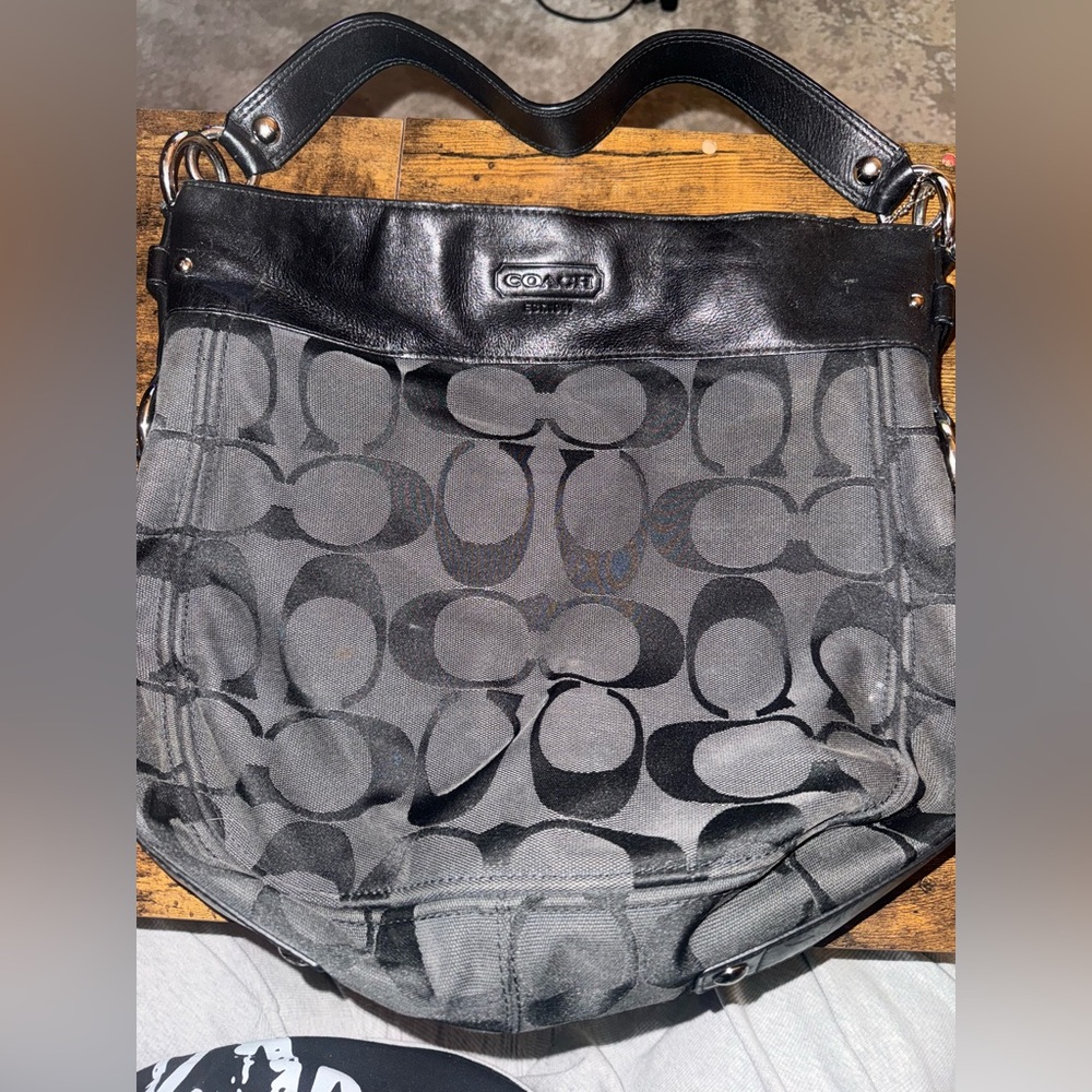Coach Zoe Signature Hobo shoulder bag in black and grey canvas